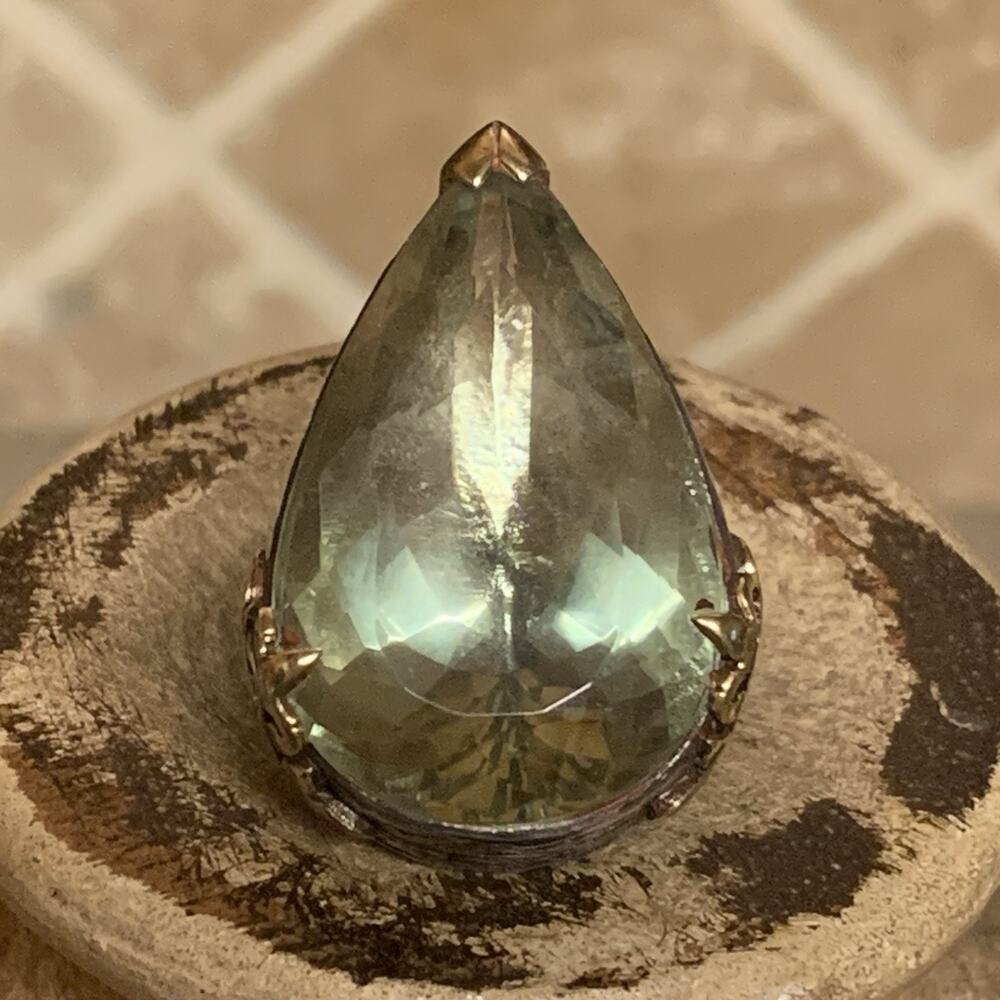 BORA Ring Sz 7.75 Sterling Silver Two Tone w/ Prasiolite ?? Stone Statement
